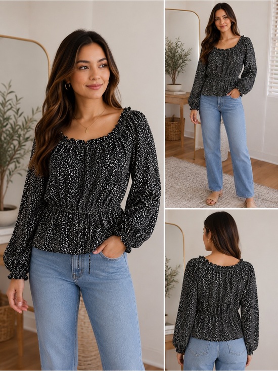 Universal Thread Tops - Universal Thread Black & White Printed Peplum Blouse Size Medium NWT